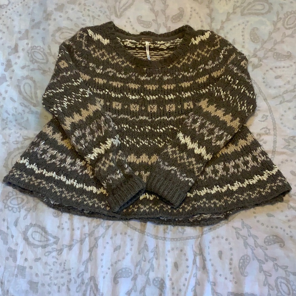 Free People Through The Storm Fair Isle Brown Knit Sweater Sz S